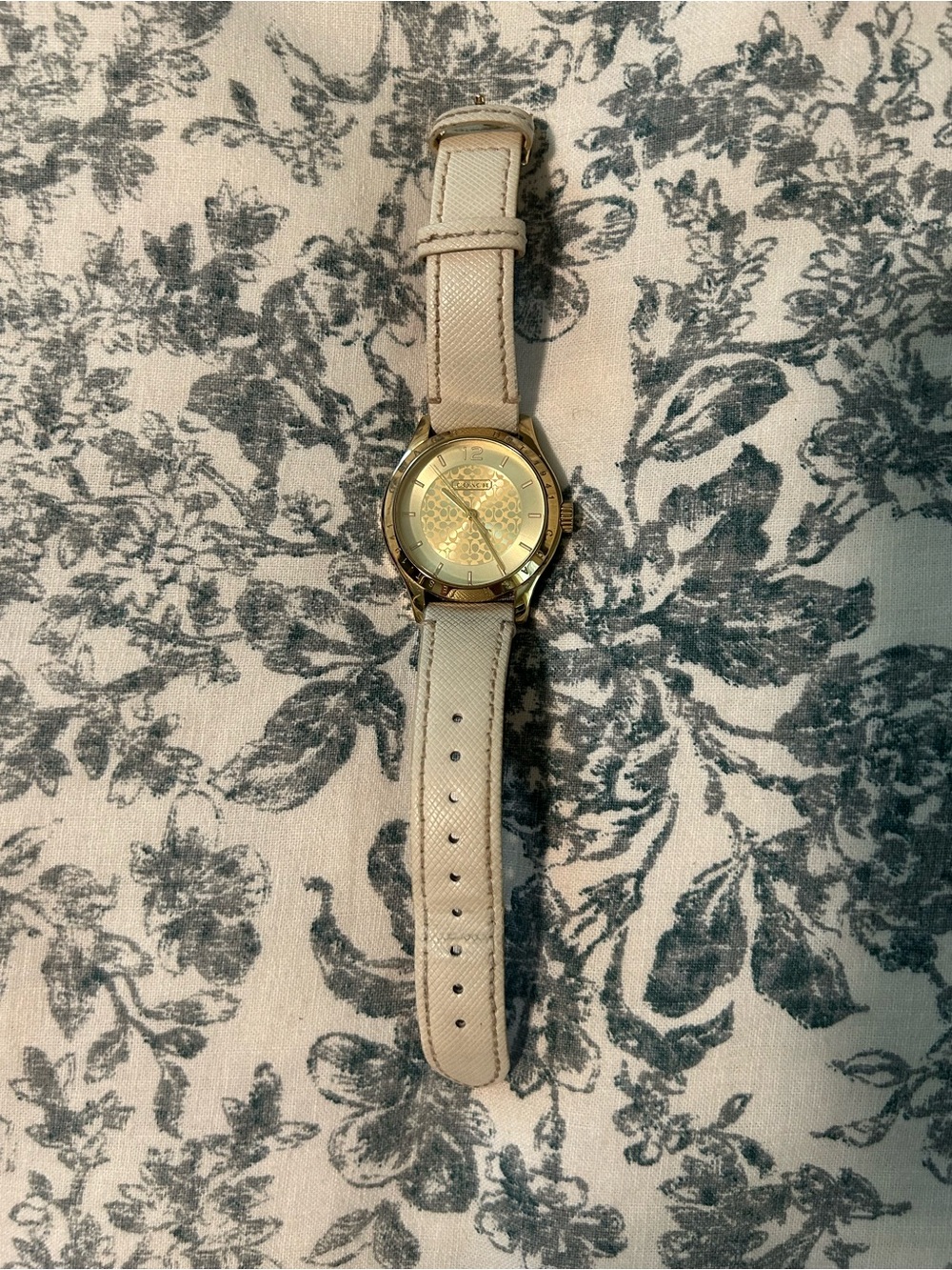Coach quartz Beige Leather Strap Watch with Gold Dial